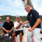 Marco Falcone (right) onboard the Leudo on the Bay of Silence; Image courtesy Radio Amateurs of Sestri Levante